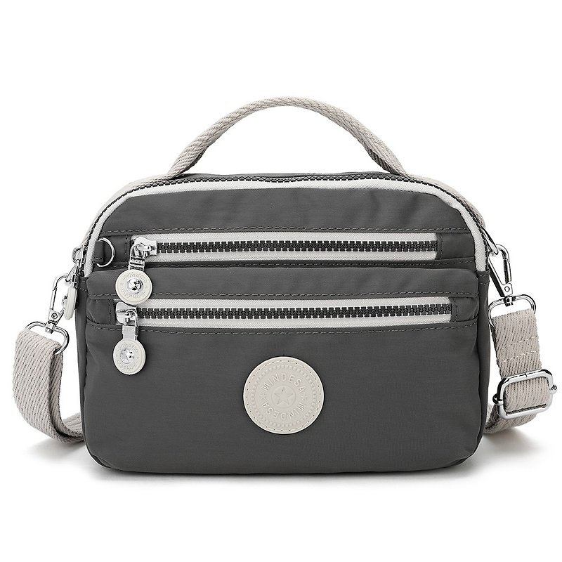 Coral gray _ double zipper _ water-repellent easy bag _ cross-body portable shoulder - Messenger Bags & Sling Bags - Waterproof Material Gray