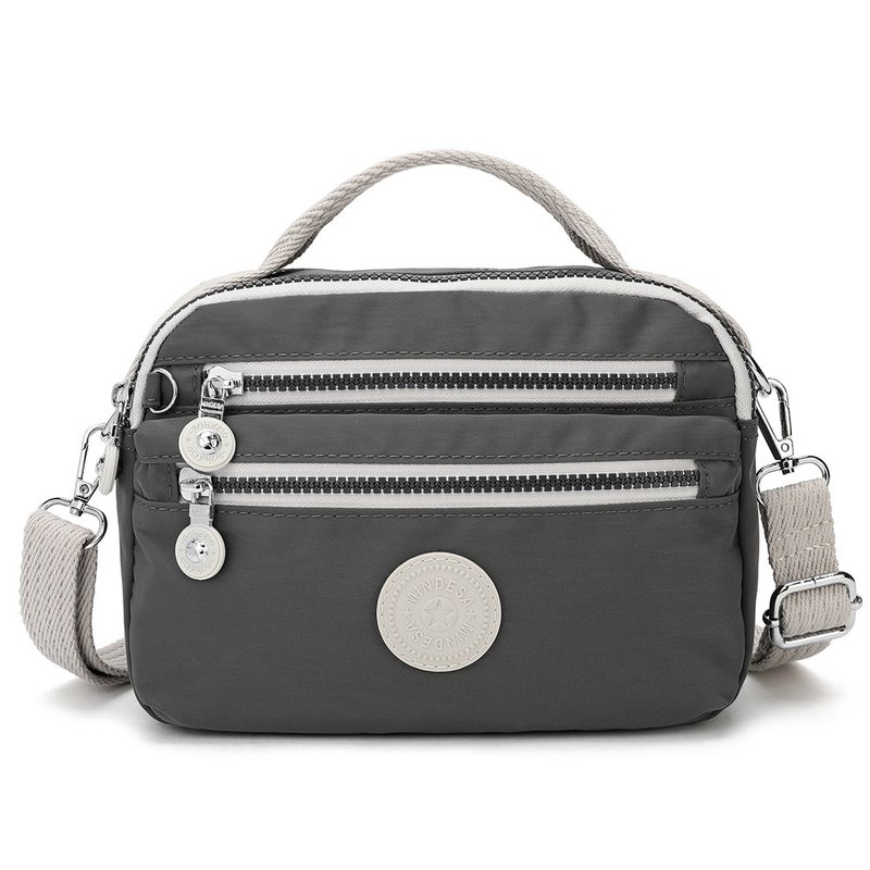 Coral gray _ double zipper _ water-repellent easy bag _ cross-body portable shoulder - กระเป๋าแมสเซนเจอร์ - วัสดุกันนำ้ สีเทา