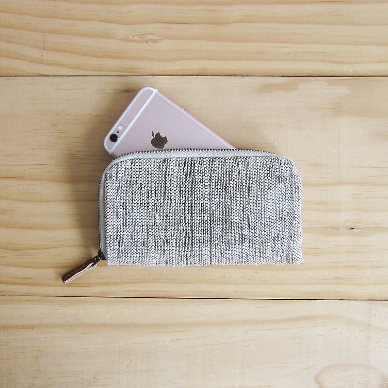 手工棉製手機包(I-Phone 7)-棕色+自然色 - 其他 - 棉．麻 灰色