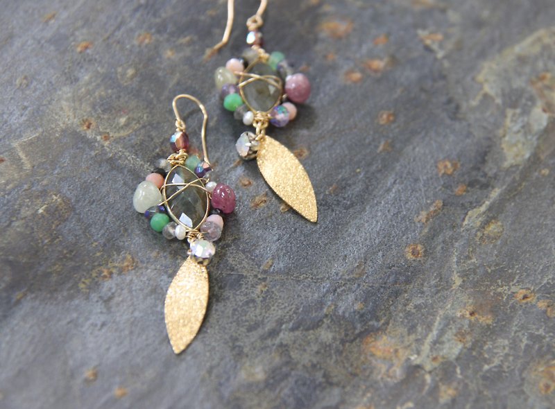 Happy Song Labradorite & Natural Semi-Precious Stones 14K Gold Earrings Christmas Gift Exchange Gifts - ต่างหู - เครื่องเพชรพลอย หลากหลายสี
