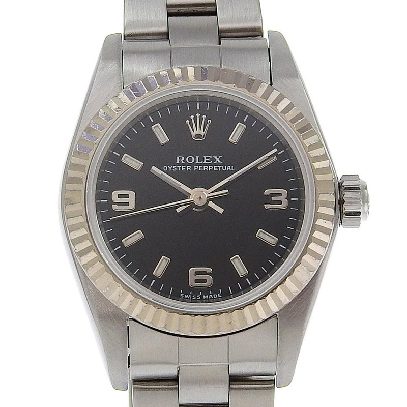 【日本直送】ロレックス ROLEX オイスターパーペチュアル 腕時計 cal.2230 76094 WG × SS 自動巻き 黒文字盤【中古】 - 女錶 - 貴金屬 