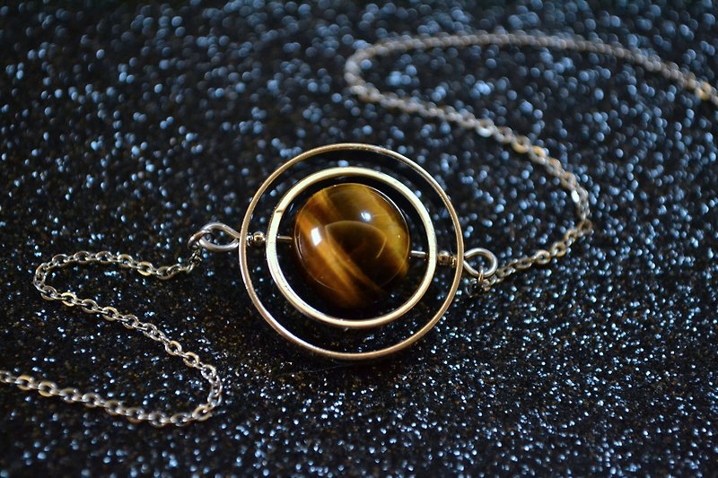 Spinning little planet Tiger's eye stone necklace - สร้อยคอ - เครื่องเพชรพลอย สีดำ