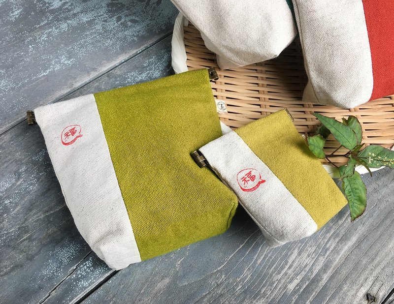 Lucky bag natural color shrapnel mouth gold storage bag universal bag coin purse - Toiletry Bags & Pouches - Cotton & Hemp Multicolor