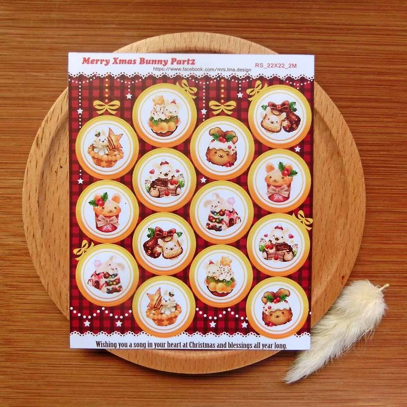 "Christmas Rabbit" small round stickers - Stickers - Paper Red