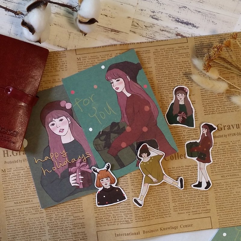 クリスマスシールカードパック（女の子シール×4枚 カード×2枚）交換プレゼント - シール - 紙 