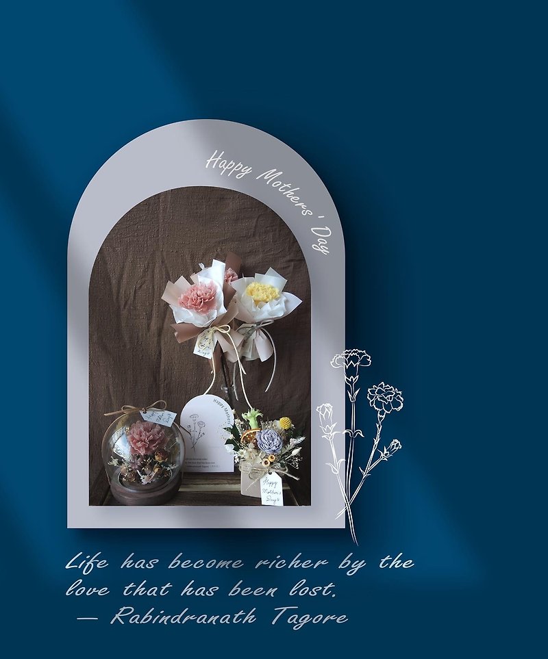 【可客製】單支玫瑰花束 康乃馨花束 送禮 永生花 情人禮物 母親 - 裝飾/擺設  - 其他材質 