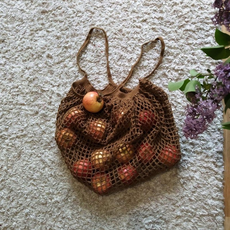 Natural Plaid Bag/ Handmade/ Woven Bag/ Plaid shoulder bag/ Cotton Net Bag - 側背包/斜背包 - 棉．麻 金色