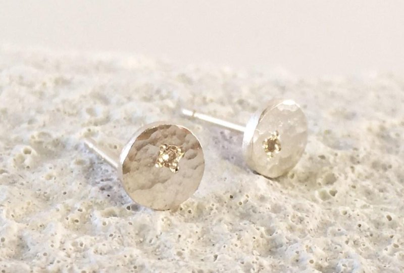 Full moon diamond earrings ◇ SV studs - Earrings & Clip-ons - Other Metals Silver