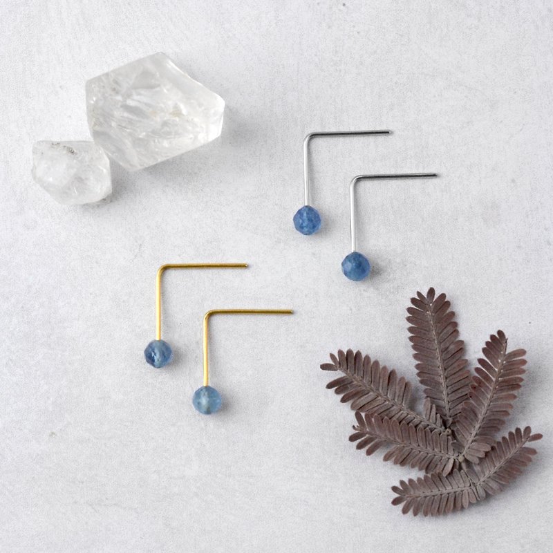Aquamarine pin earrings simple surgical Stainless Steel invitation birthday gift - ต่างหู - เครื่องเพชรพลอย สีน้ำเงิน