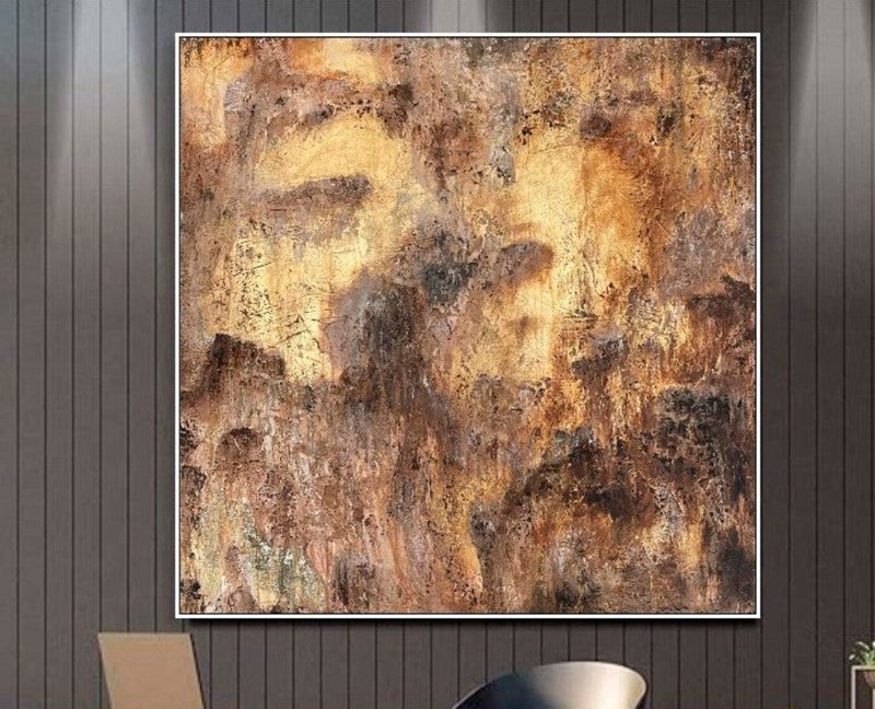 Abstract Brown Oil Painting On Canvas Acrylic Painting Custom Painting Frame - 壁貼/牆壁裝飾 - 壓克力 多色