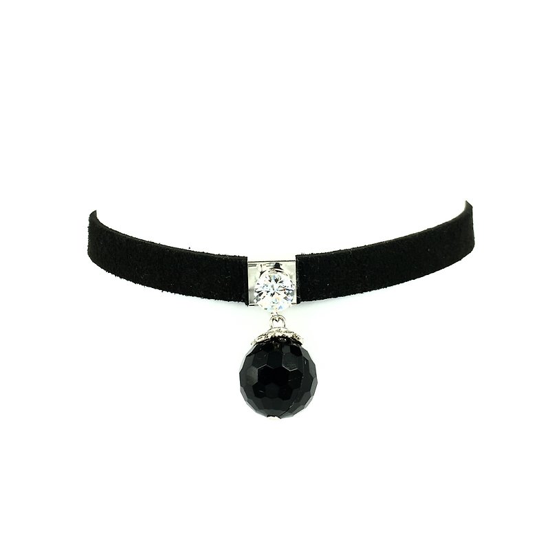 Black corner ball rhinestone necklace - Necklaces - Other Materials Black