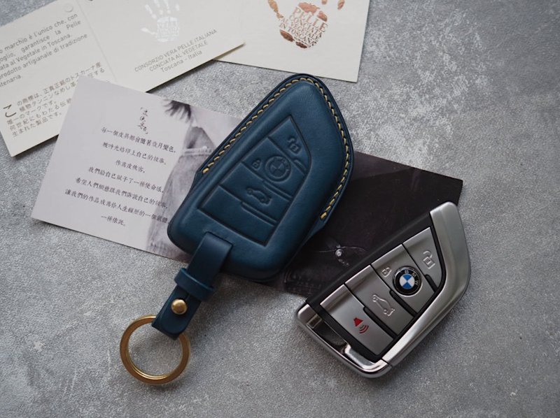 BMW BMW car key cover pure handmade cowhide customized lettering gift Christmas gift box custom gift - ที่ห้อยกุญแจ - หนังแท้ หลากหลายสี