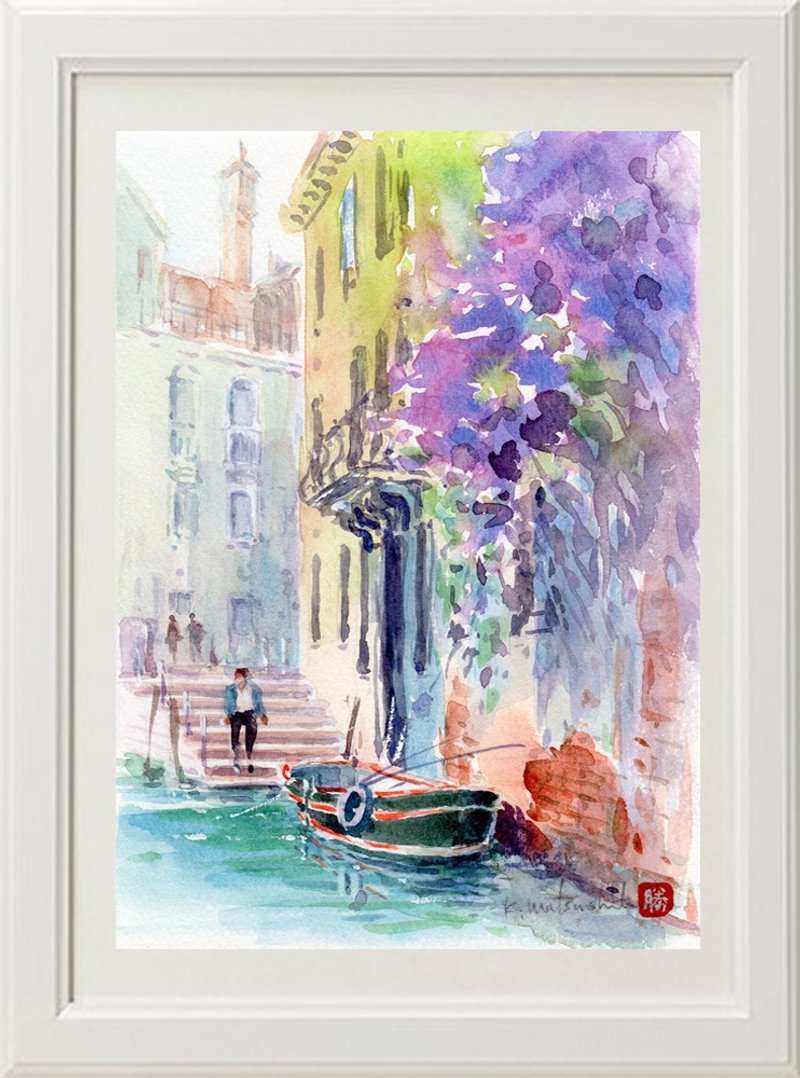 Made to order: Original watercolor painting: Venice Canal 3 - โปสเตอร์ - กระดาษ สีม่วง