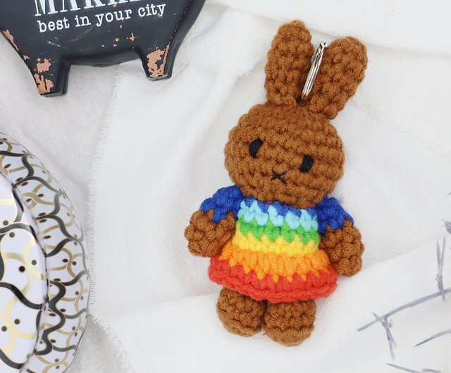 Miffy Handmade Crochet Keychain- Brown Rainbow