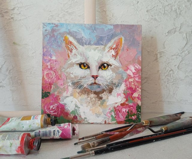 猫の絵　油絵　油彩画　オリジナル　絵画 猫の絵オリジナル油絵家の装飾アート - ショップ ArtLolitaRos