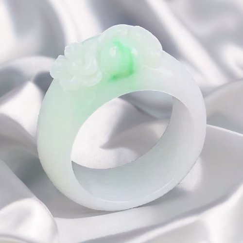 瓔珞翡翠 飄陽綠翡翠花花戒指 | 國際16圍 | 天然緬甸玉翡翠A貨 | 送禮