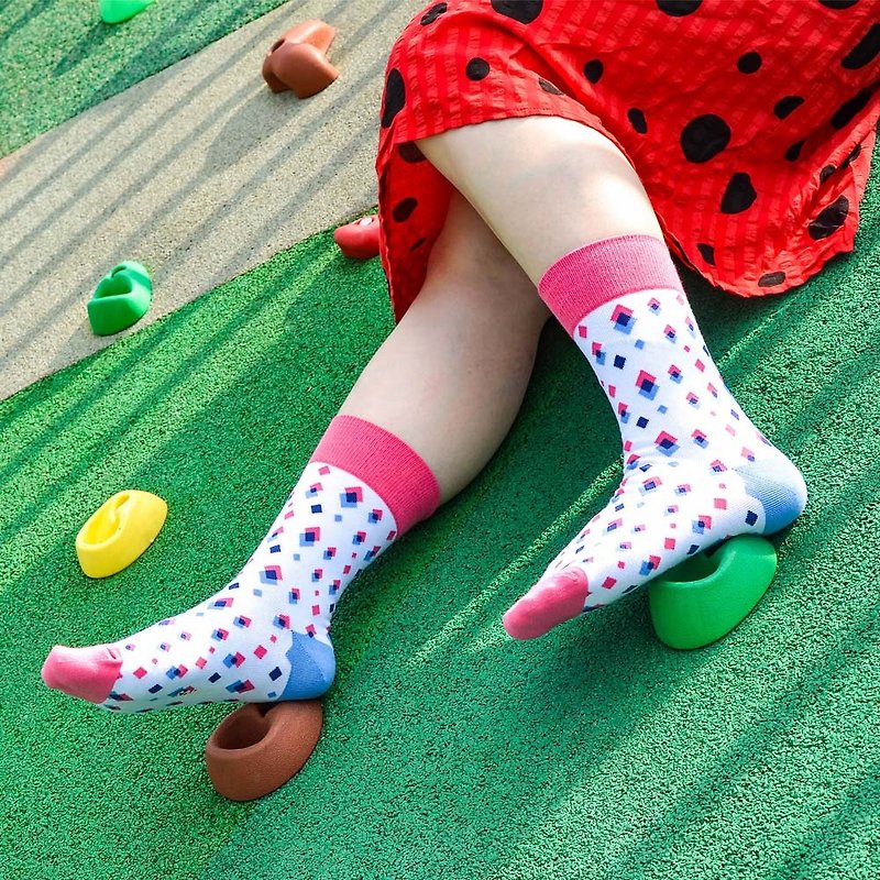 [Girlfriend Gift/Free Shipping] Geometric Jenga 3/4 Women's Socks│Texture Gift Box Packaging - ถุงเท้า - ผ้าฝ้าย/ผ้าลินิน ขาว