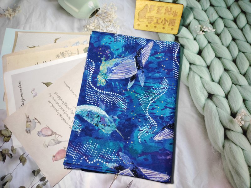 Ocean Series-American Limited Fabric Thin Cotton Beautiful Ocean Whale Cloth Book Cover-Bushuyi A5/25K Spot - Book Covers - Cotton & Hemp 