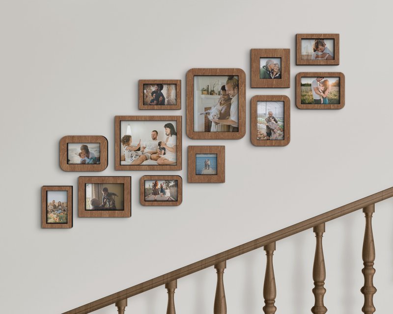 12 piece staircase wall photo frame set Different size frames Picture frame set - 相框/畫框 - 木頭 咖啡色