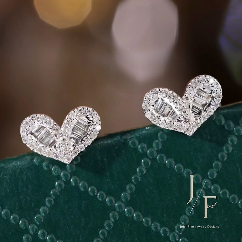 18k Gold Heart Diamond Earrings - ต่างหู - เพชร 