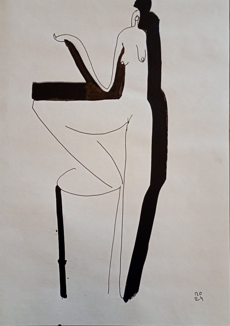 ヌード。アクリル画、表現主義、彼への素敵な贈り物、裸、服を脱いだ - ポスター・絵 - 紙 ホワイト