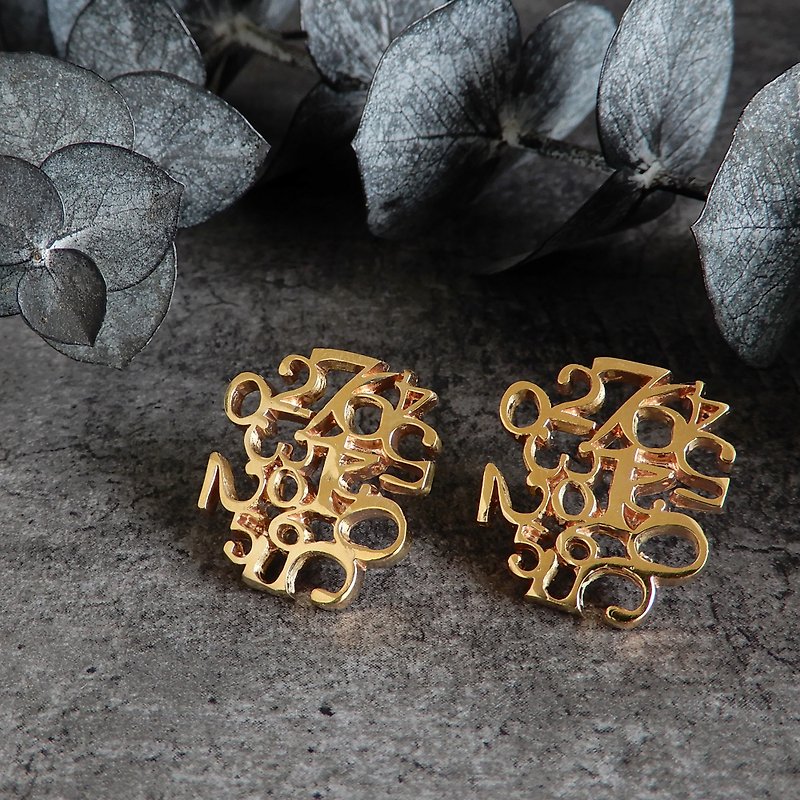 Number stud earrings / brass - Earrings & Clip-ons - Copper & Brass Gold