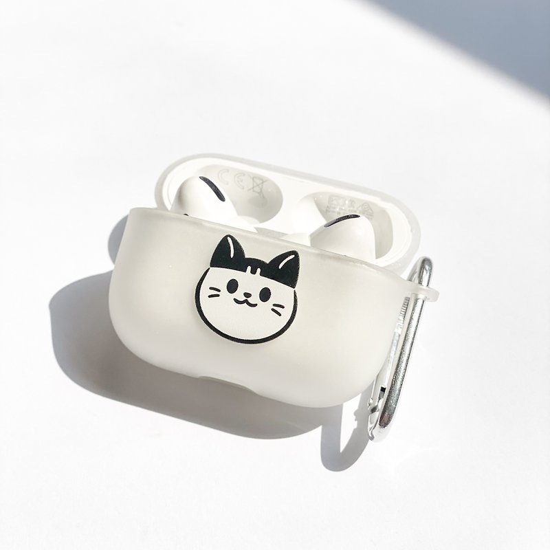 Big Head Cat AirPods Case - Headphones & Earbuds Storage - Silicone White