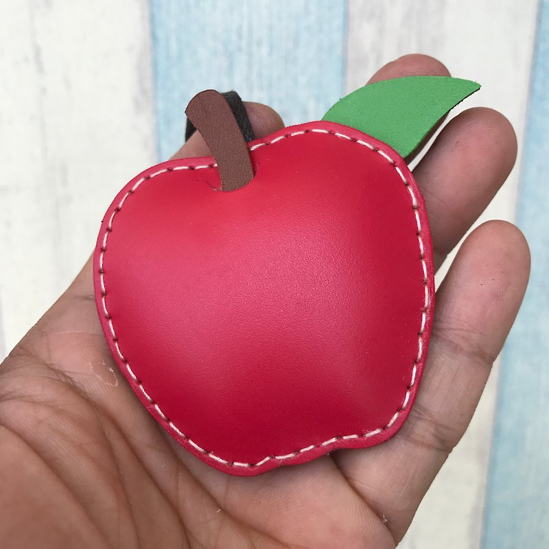 Healing small things handmade leather red cute apple hand-stitched charm small size - Charms - Genuine Leather Red