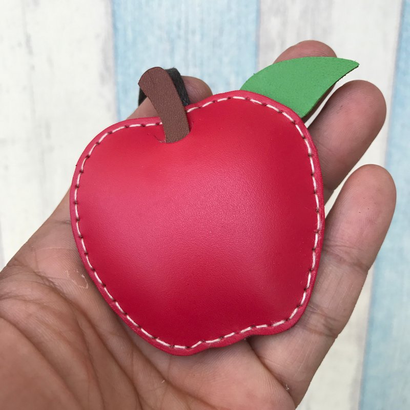 Healing small things handmade leather red cute apple hand-stitched charm small size - Charms - Genuine Leather Red