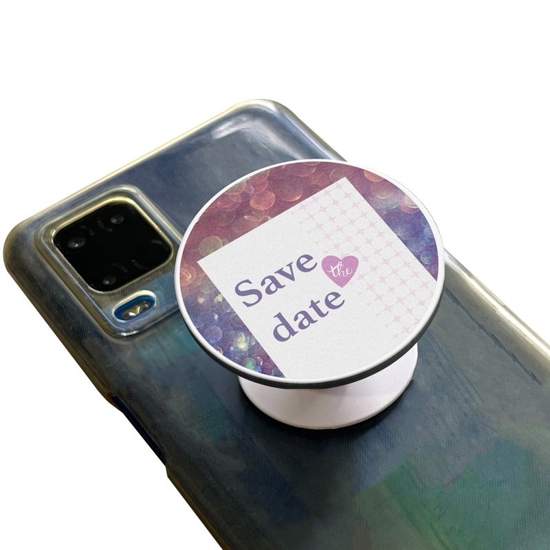 Wedding Day Round Phone Socket Purple White Save the date Customization Gift - ที่ตั้งมือถือ - พลาสติก หลากหลายสี