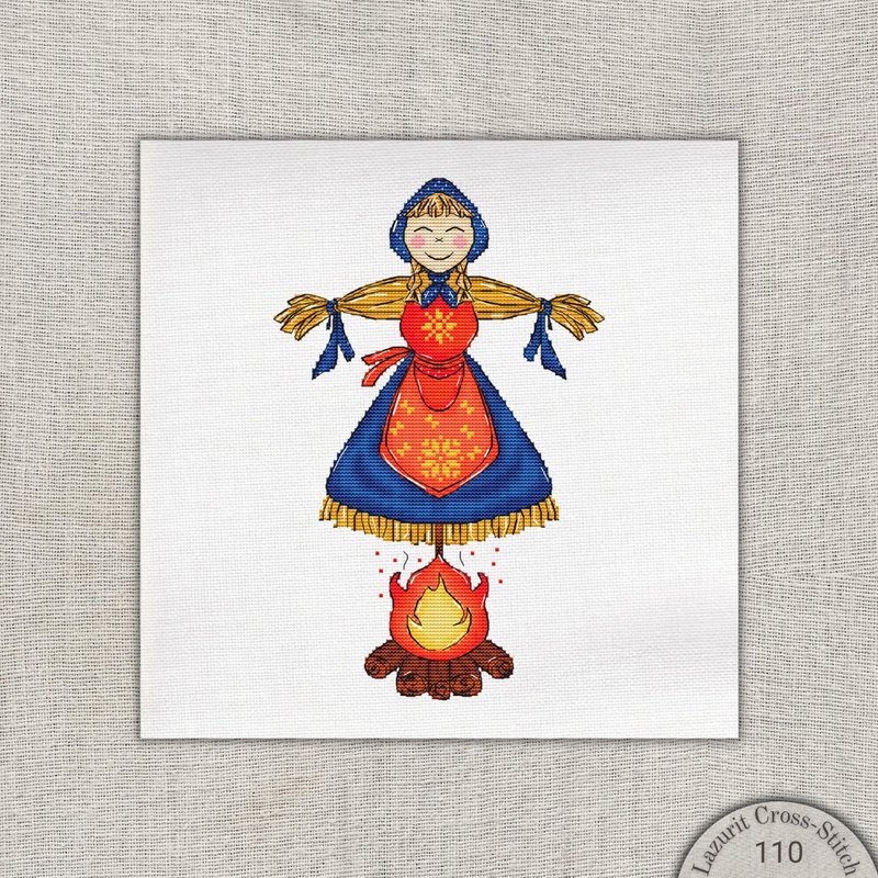 Maslenitsa 稻草娃娃十字繡圖案 - 告別冬季工藝品 - Logo 設計/圖案設計 - 其他材質 