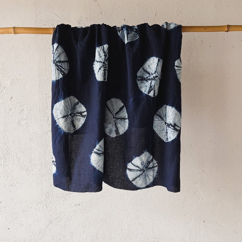 藍染 扎染  大圈圈 亞麻 面料 布料 - 編織/刺繡/羊毛氈/縫紉 - 棉．麻 