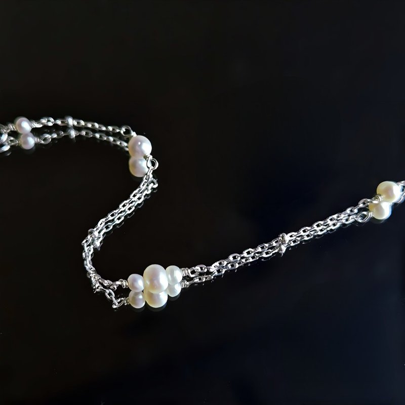 S925 sterling silver natural pearl bracelet | handmade custom bracelet necklace earrings - Bracelets - Pearl 