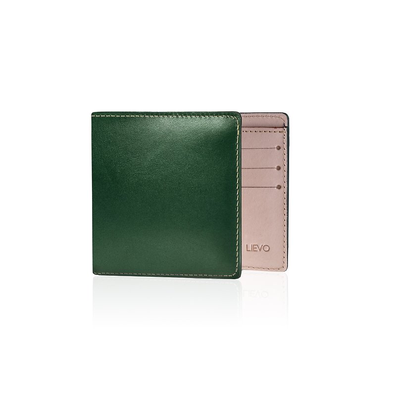 [LIEVO] GRACE-Water Wax Leather Short Clip_墨玉绿 - กระเป๋าสตางค์ - หนังแท้ สีเขียว