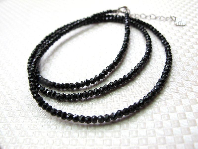 [Black Star] Black Spinel x 925 Silver - Three Ring Bracelet / Necklace Dual Purpose - Bracelets - Crystal Black