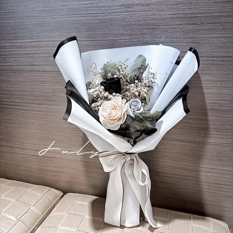 Valentine's Day eternal life bouquet Father's Day black and gray black and white sense of luxury - ช่อดอกไม้แห้ง - วัสดุอื่นๆ 