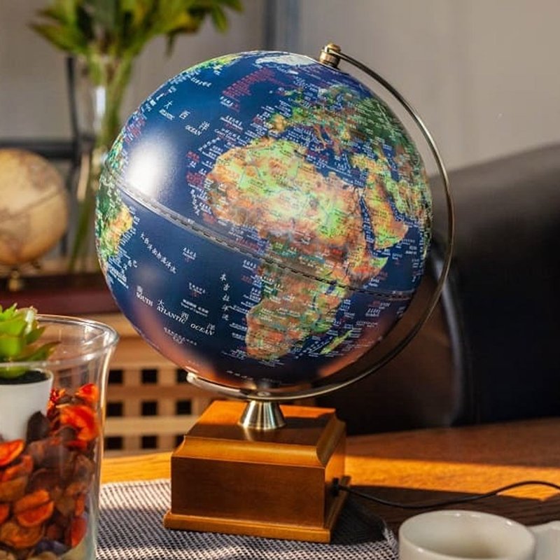 #AR interactive SkyGlobe 10-inch satellite touch-controlled lithium battery wooden box base globe - ของวางตกแต่ง - พลาสติก สีน้ำเงิน