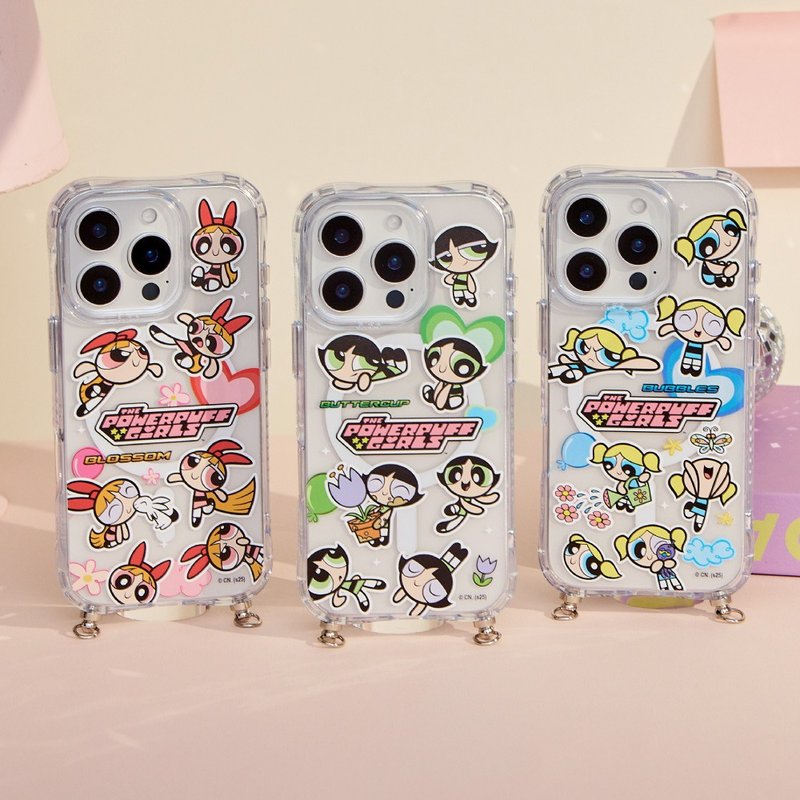 The Powerpuff Girls Charm Blooms Glacier Anti-Yellow and Anti-Fall MagSafe iPhone Rope Hanging Phone Case - Phone Cases - Plastic Transparent