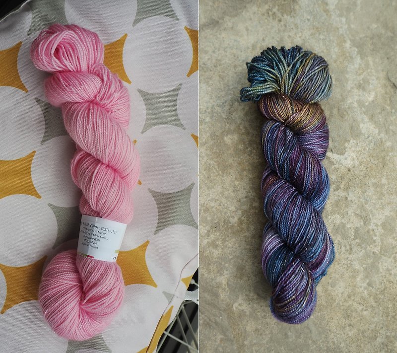 Hand dyed line custom combination (sweet night + pink spark) - Knitting, Embroidery, Felted Wool & Sewing - Wool 