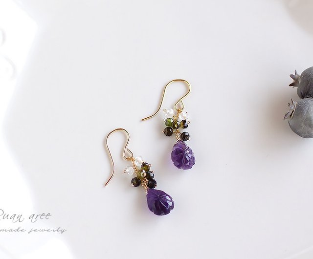 14kgf-カービングアメジストのピアス - Shop ruanaree Earrings & Clip