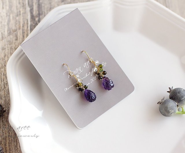 14kgf-カービングアメジストのピアス - Shop ruanaree Earrings & Clip