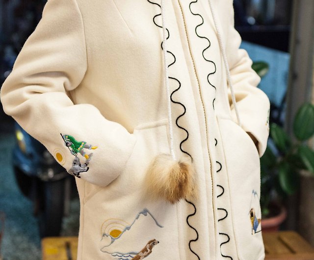 袅袅デパート - ヴィンテージロングヘアパイピングフード付き刺繍