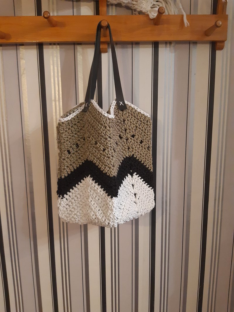 Crochet shopper bag with genuine leather handles - Handbags & Totes - Polyester 