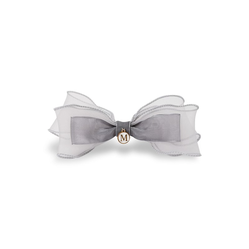 Choose your own English letters - Snow gauze bow hair tie gray - เครื่องประดับผม - วัสดุอื่นๆ สีเทา