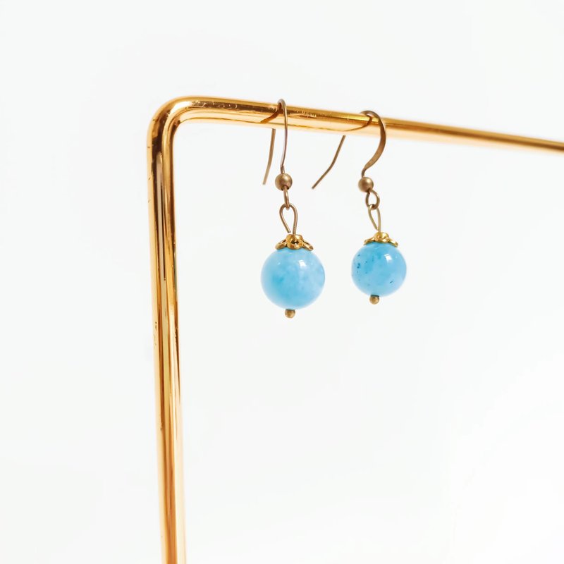 [Courage Earrings] Stone of Courage Aquamarine/Changeable Clip-On/Faded Bronze/Single Easy to Wear - Earrings & Clip-ons - Crystal Transparent