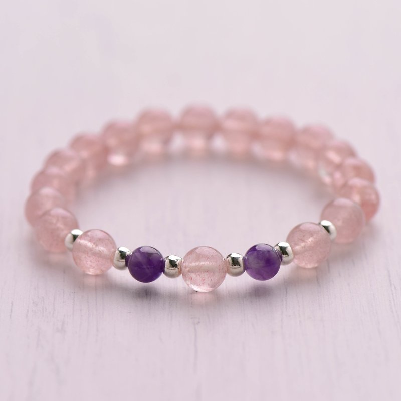 Strawberry Crystal Series Good Fate 8mm Strawberry Crystal Single Layer Bracelet - Bracelets - Crystal Pink