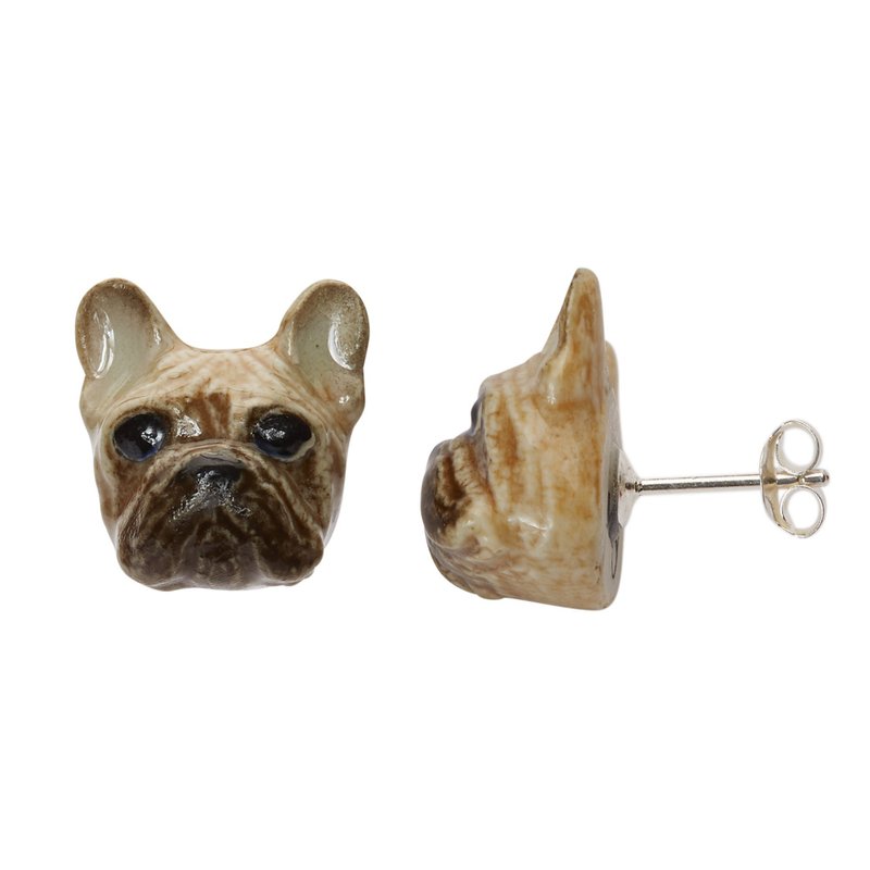 AndMary 手繪瓷耳環-法鬥 禮盒裝  French Bulldog Stud Earrings - 耳環/耳夾/耳骨夾 - 瓷 咖啡色