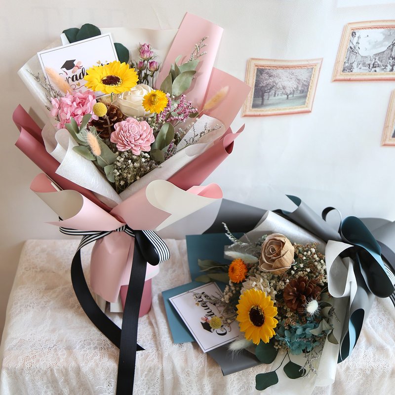 [Graduation Bouquet] G26 Sunflower Bouquet LED Bag Bouquet Graduation Season Dry Flower Teacher Bouquet - ช่อดอกไม้แห้ง - พืช/ดอกไม้ 