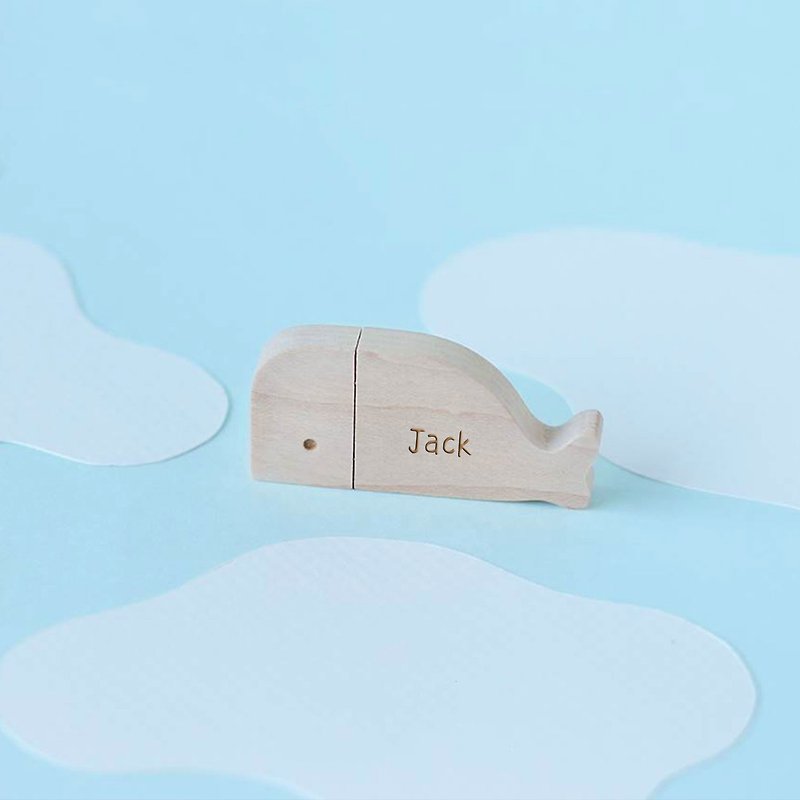 【オーダーメイドギフト】木製 USB メモリ クジラ - USBメモリー - 木製 イエロー