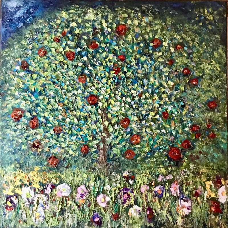 Apple tree original oil painting,Klimt inspired - 壁貼/牆壁裝飾 - 其他材質 多色